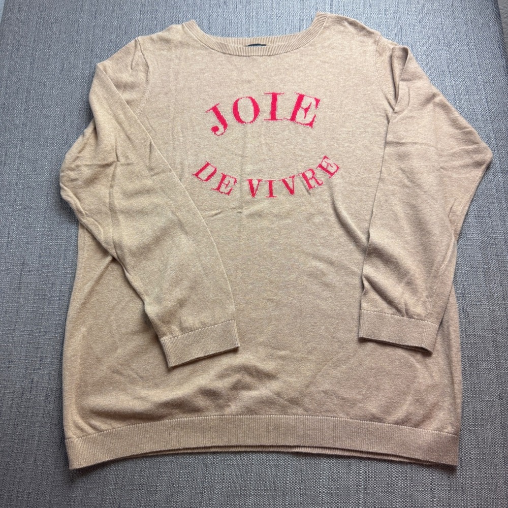 Talbots Plus Joie De Vivre Graphic Sweater Tan Red 1X Cotton Blend Pullover
